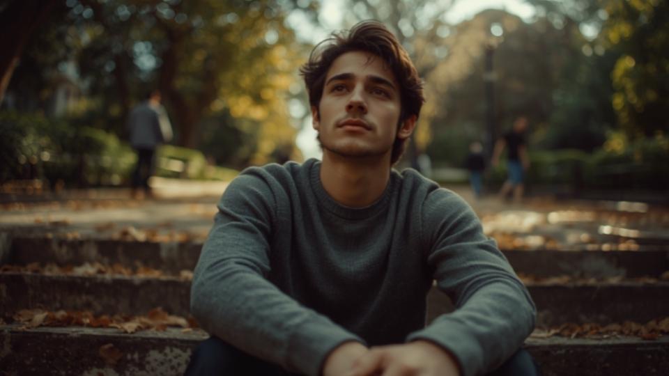What Is California Sober hero image of a man thinking about the question sitting on steps.