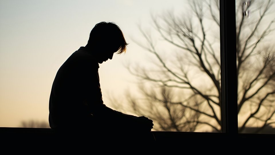 Is Valium Addictive hero image of a man looking down.